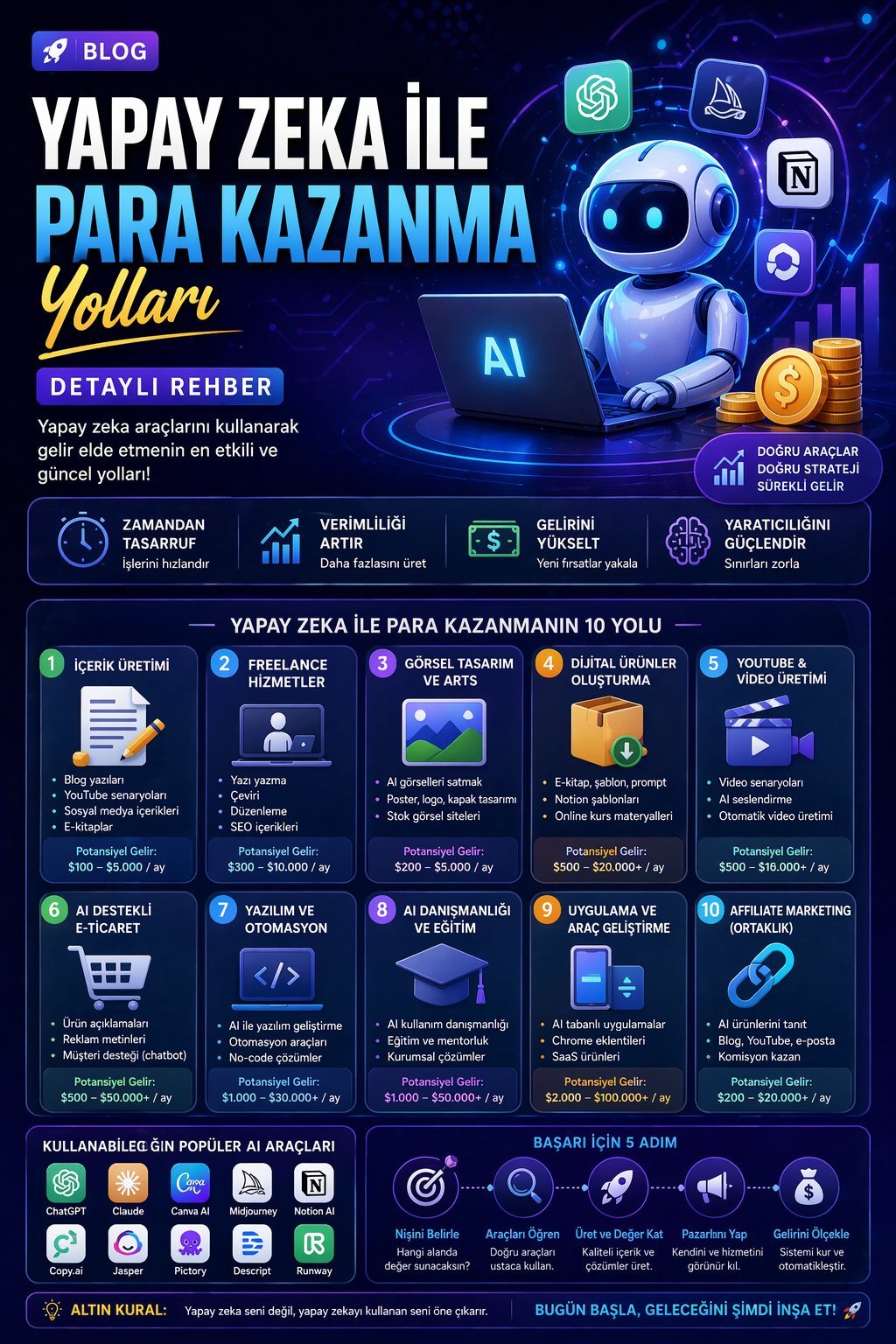 Yapay zeka ile para kazanma yolları (detaylı rehber)