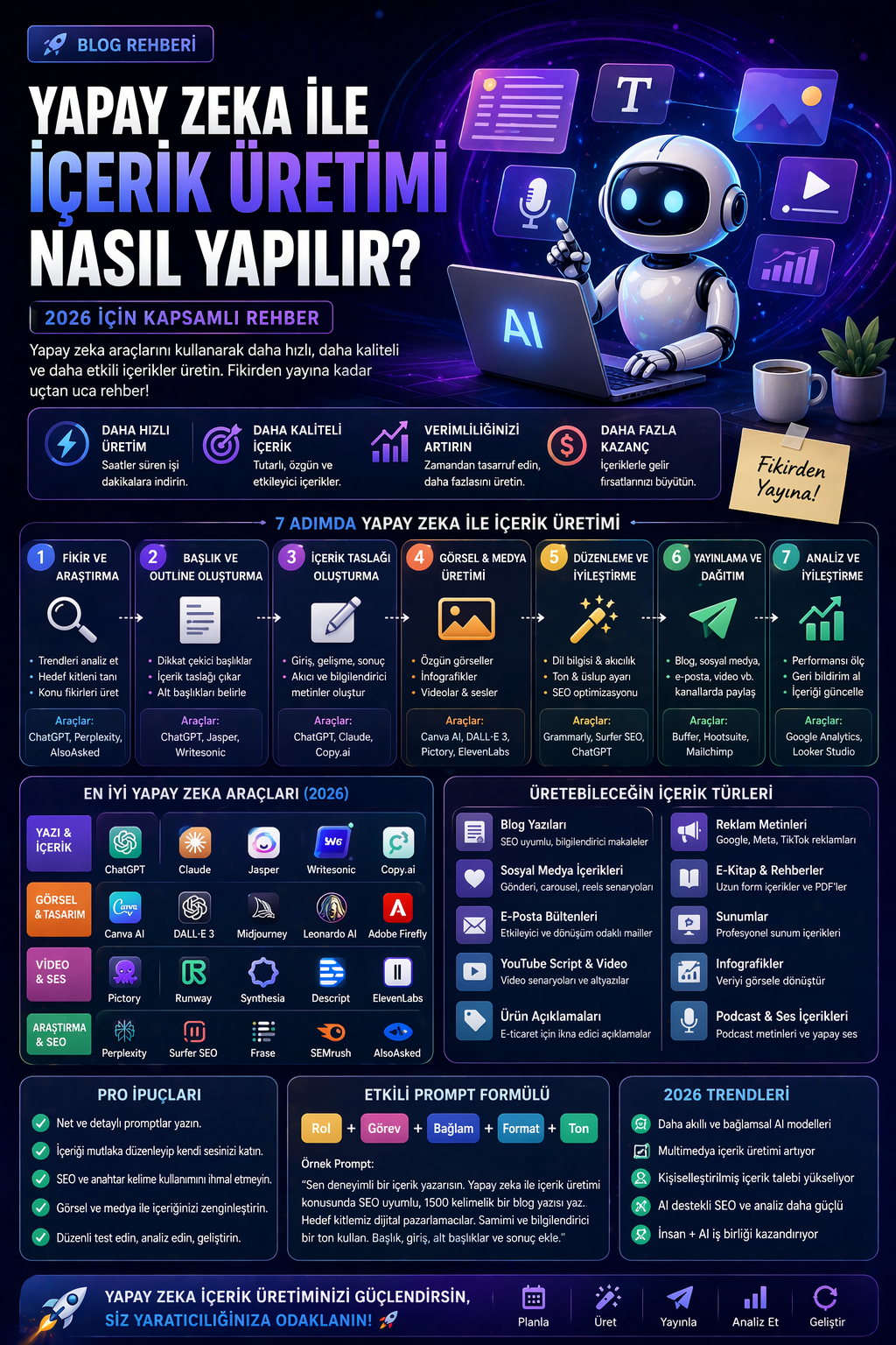 Yapay Zeka ile İ&ccedil;erik &Uuml;retimi Nasıl Yapılır? 2026 İ&ccedil;in Kapsamlı Rehber